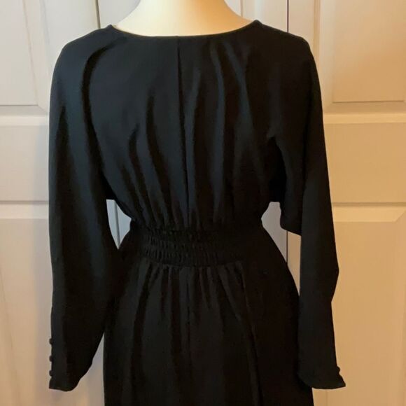 Zara Long Sleeve Black V Neck Midi Dress Small - Picture 6 of 6